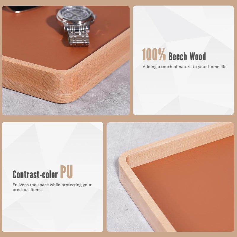 Procase Wooden Valet Tray for Men, Wood Catch-All EDC Organizer, Nightstand, Entryway Bedside Dump Holder, for Wallets, Keys, Watches, Phones, Loose Change, Trinkets -LightBrown - Image 3